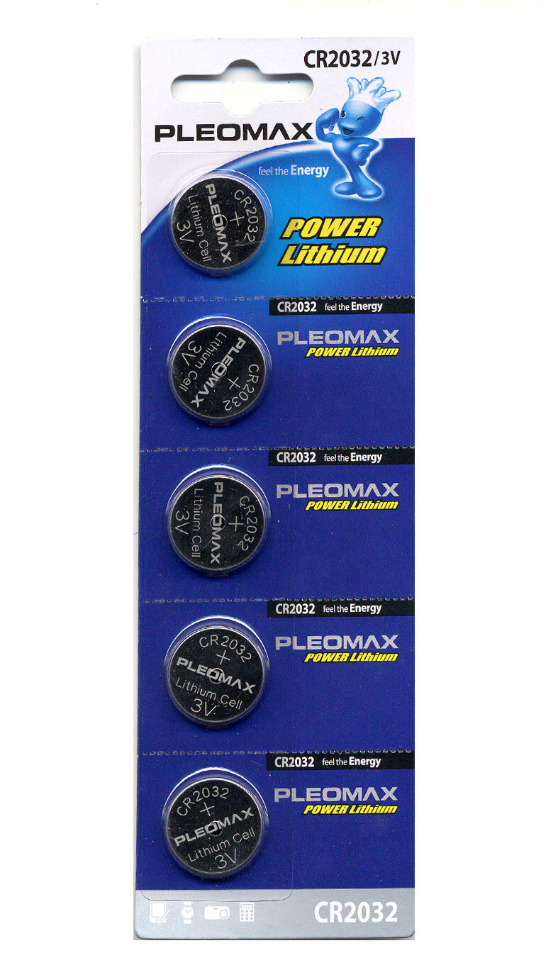 Батарейка литиевая Pleomax, CR2032-5BL, 3В, блистер, 5 шт. 824041