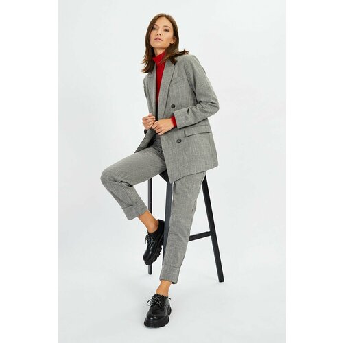 Пиджак Baon, размер 48, серый женский офисный блейзер двубортный пиджак цвета хаки на пуговицах приталенный пиджак в синюю клетку верхняя одежда для офиса