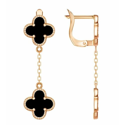 Серьги MG, красное золото, 585 проба, оникс, черный