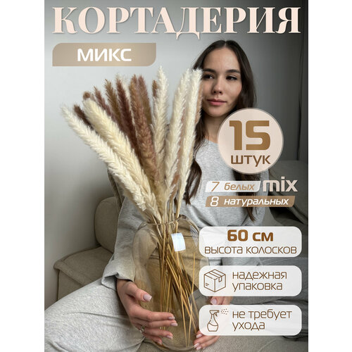 Сухоцветы для декора пампасная трава микс букет 15 шт
