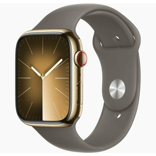 Умные часы Apple Watch Series 9 (GPS+Cellular), 45 мм, Gold Stainless Steel Case/Clay Sport Band - M/L