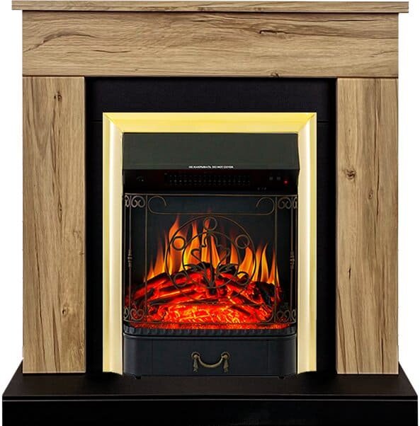 фото Камин Royal Flame Bergen разборный Дуб галифакс с очагом Majestic FX Brass