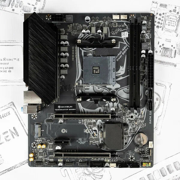 Материнская плата mATX MAXSUN (AM4, AMD B550, 2*DDR4 (3800), 4*SATA 6G RAID, M.2, 3*PCIE, 2.5Glan, VGA, HDMI, 2*USB 3.2, 4*USB 2 - фото №6