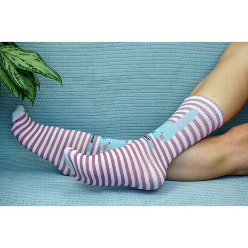 фото Носки , размер 36/41, розовый, белый, голубой хлопковые cotton print