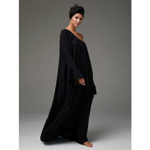 фото Платье вискоза, трапециевидный силуэт, макси, размер 42/56, черный anastasiya kovina