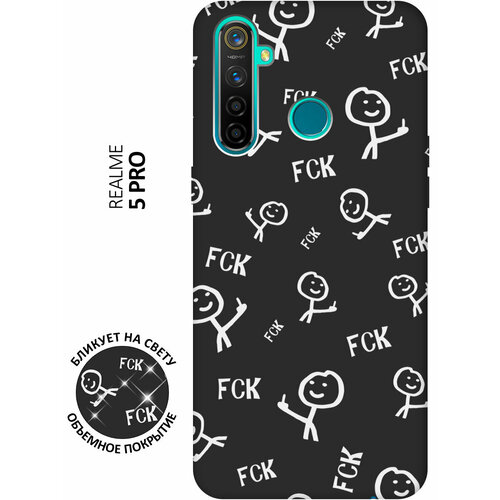 Матовый чехол Fck Pattern W для realme 5 Pro / Рилми 5 Про с 3D эффектом черный матовый чехол trekking w для realme 5 pro рилми 5 про с 3d эффектом черный