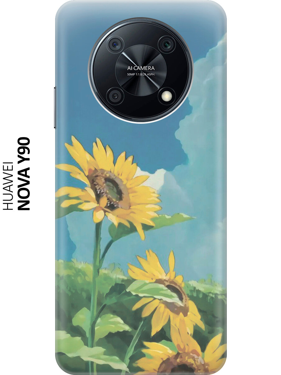 Силиконовый чехол Три подсолнуха в поле на Huawei nova Y90 / Хуавей Нова У90