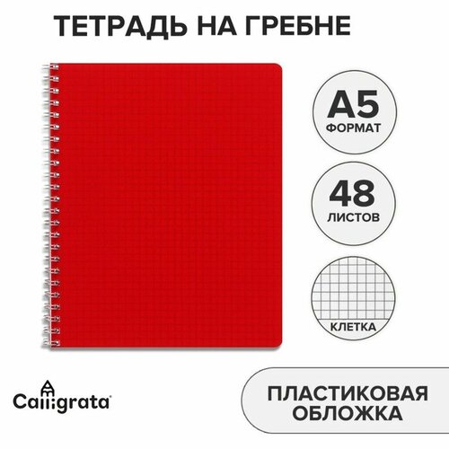 Тетрадь на гребне A5 Calligrata 48 листов в клетку Красная, пластиковая обложка, блок офсет микс