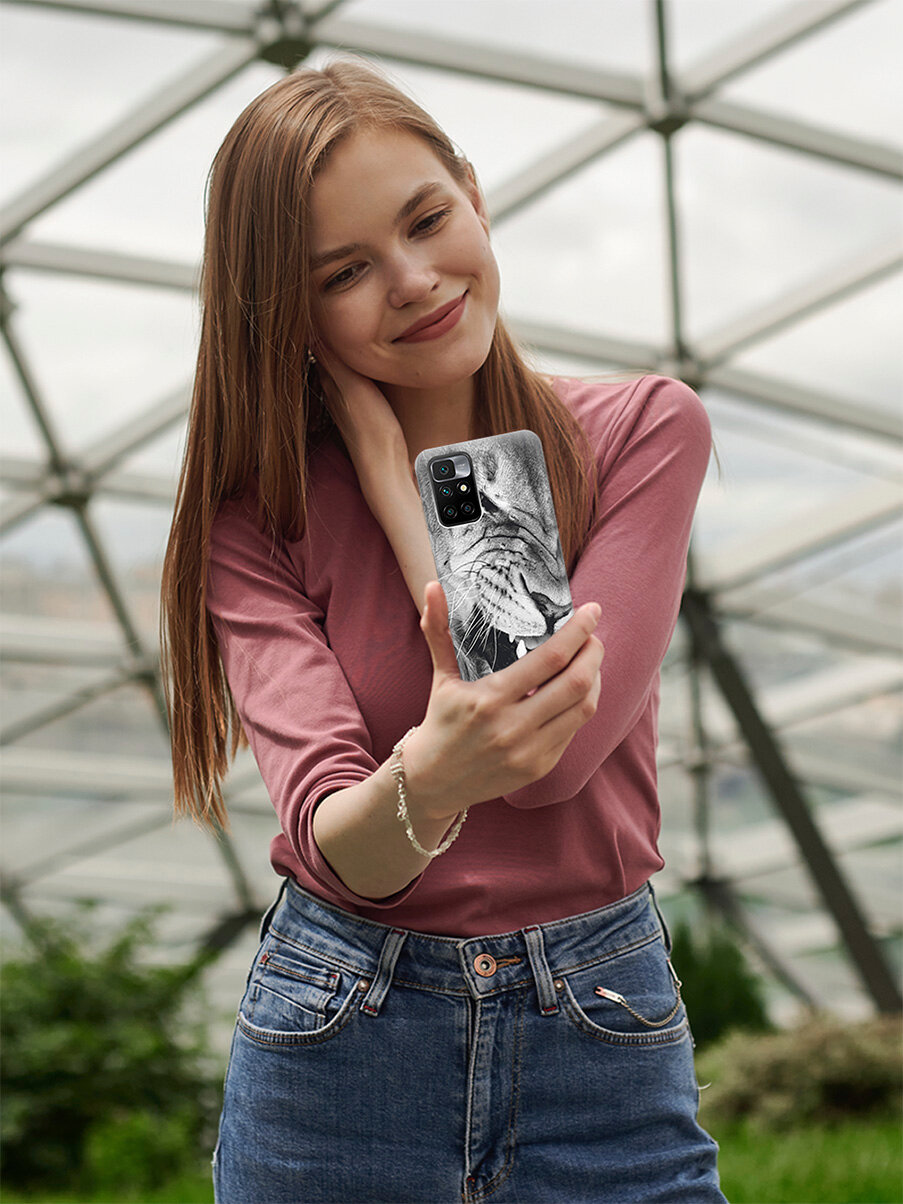 Силиконовый чехол на Xiaomi Redmi 10, Сяоми Редми 10 с принтом "Скалящийся лев" — фото 1