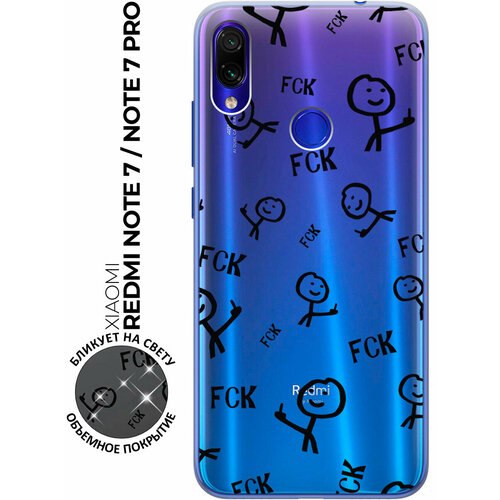 Силиконовый чехол с принтом Fck Pattern для Xiaomi Redmi Note 7 / Note 7 Pro / Сяоми Редми Ноут 7 / Ноут 7 Про матовый soft touch силиконовый чехол на xiaomi redmi note 7 note 7 pro сяоми редми ноут 7 ноут 7 про с 3d принтом brain plus heart w черный