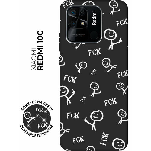 Матовый чехол Fck Pattern W для Xiaomi Redmi 10C / Сяоми Редми 10С с 3D эффектом черный