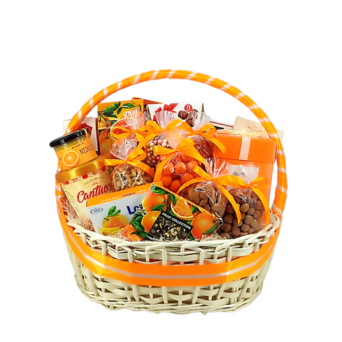 Подарочная корзина Оранжевый - хит сезона (868) конфеты шоколадные комильфо фисташка с двухслойной начинкой 232 г