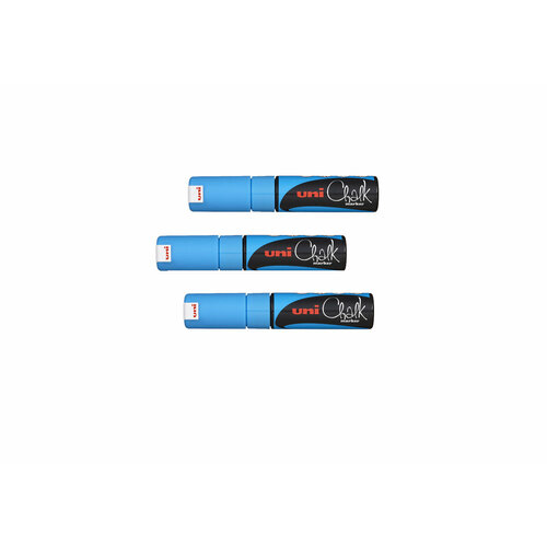 Маркер для окон и стеклянных поверхностей Uni Chalk PWE-8K, 8мм, голубой (комплект 3 штуки)