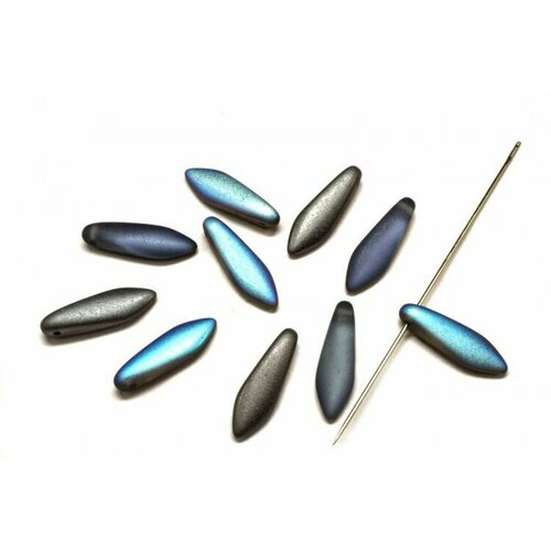 Бусины Dagger beads 16х5мм, отверстие 0,8мм, цвет 00030/98577 графит радужный матовый, 736-087, 10шт