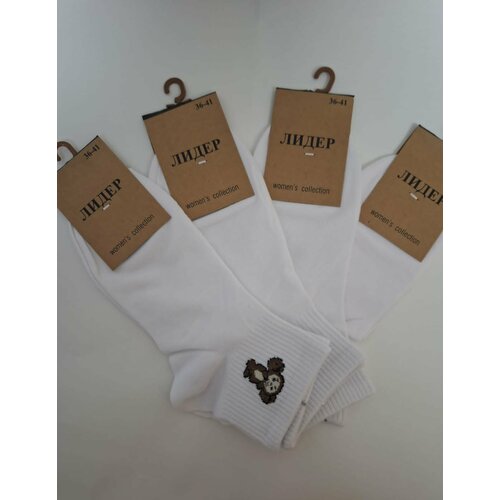 фото Носки , 4 пары, размер 33/37, белый чебурашка