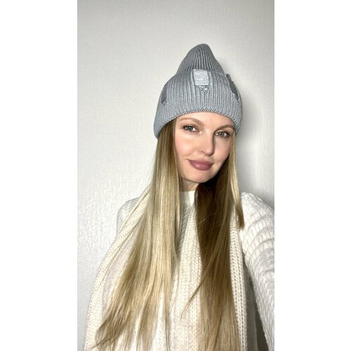 фото Шапка бини шапка для женщин, шапка женская, вязаные шапки женские серая, размер универсальный, серый нет бренда