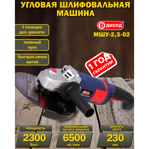 Угловая шлифовальная машина УШМ болгарка шлифмашина 2300Ватт 230мм плавный пуск поворотная рукоять 722000₽