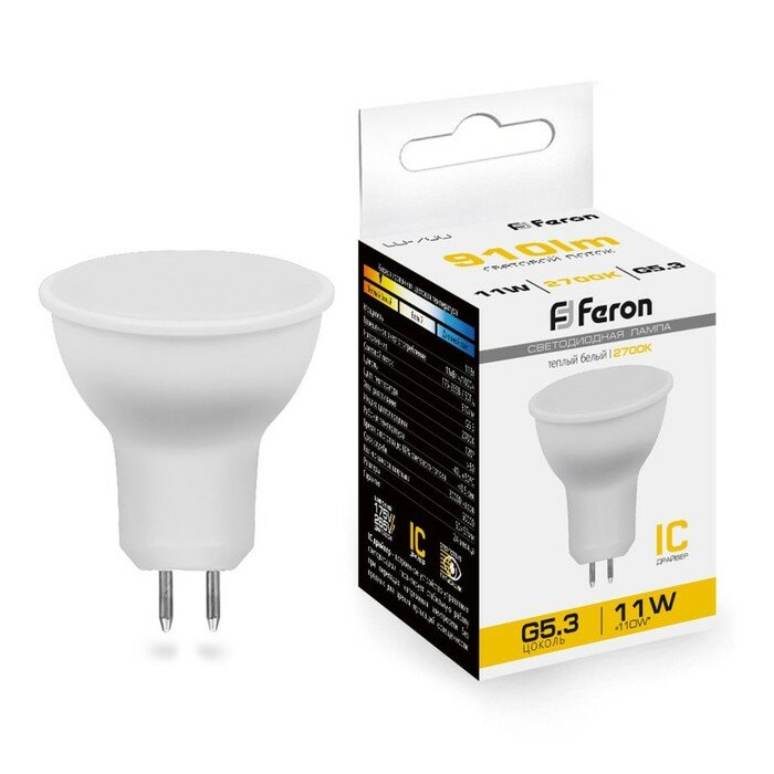 FERON Лампа светодиодная LB-760, MR16 рефлекторная, 11W 230V G5.3 2700К, 910Lm 38137