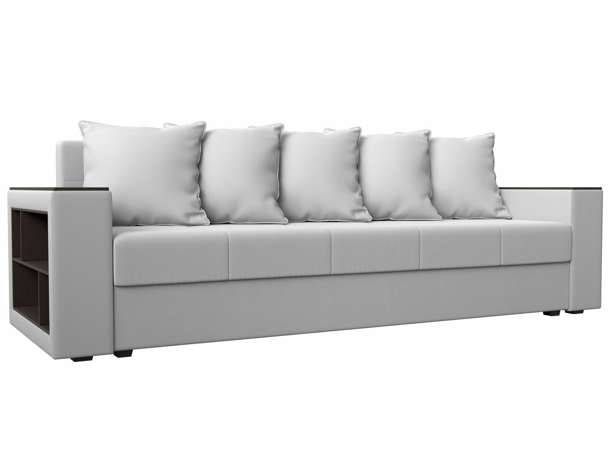 фото Диван прямой Дубай Лайт полки слева, Велюр голубой, Экокожа черная