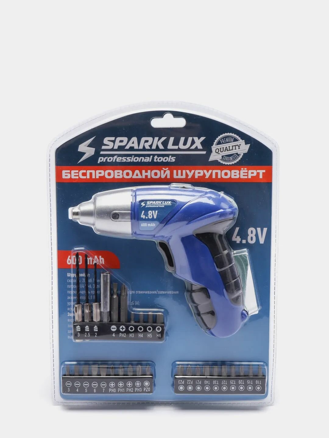 Шуруповерт беспроводной Spark Lux, 4.8V, 600 mAh, 30 бит и насадок