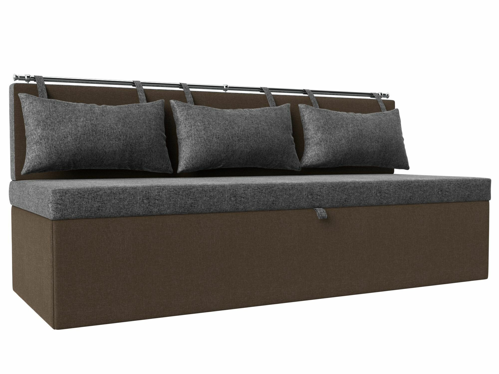 Кухонный прямой диван-кровать Метро, Рогожка серая и коричневая