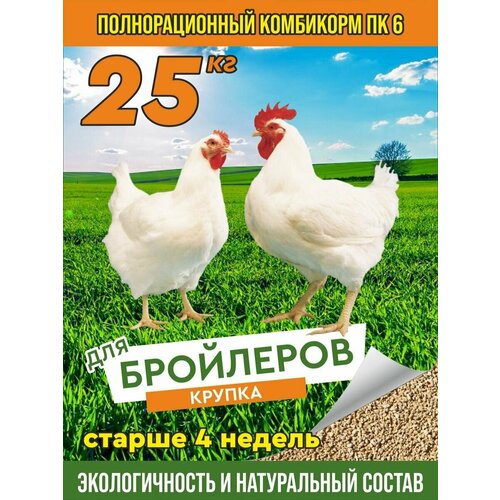 Для бройлеров старше 4-х недель полнорационный комбикорм ПК-6 (крупка) 25 кг.