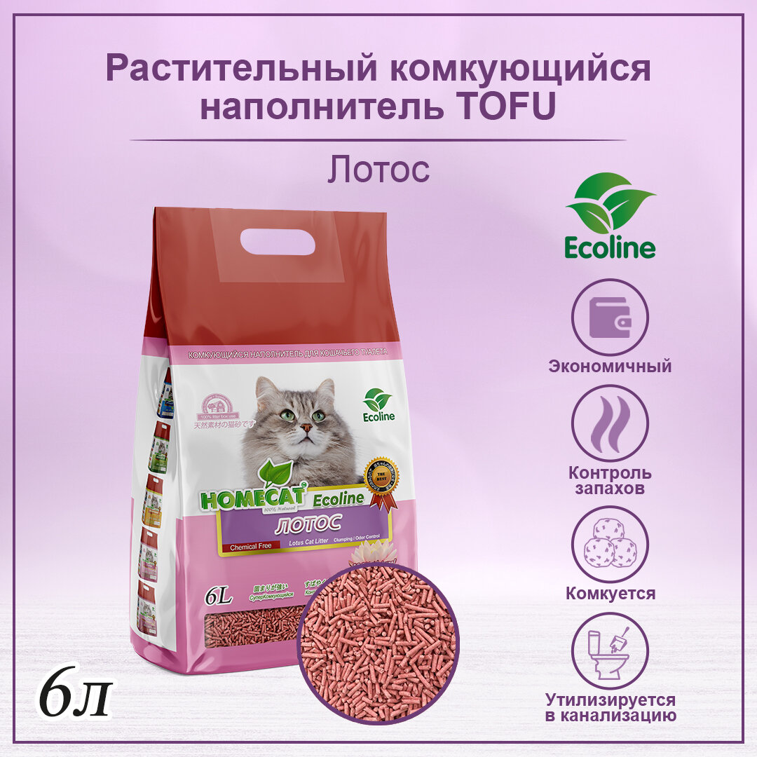 Наполнитель для кошачьих туалетов HOMECAT Ecoline комкующийся с ароматом лотоса 6 л