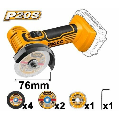 Аккумуляторная мини-угловая шлифмашина INGCO CAGLI7601 20В 76мм без АКБ и ЗУ 425000₽