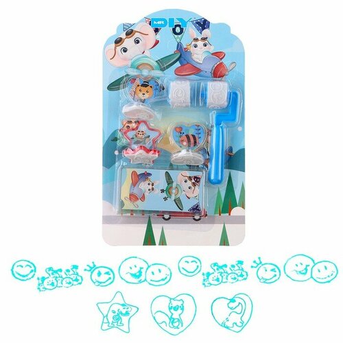 Печать цветная Зверята набор 3 шт ролик-печать с 2 насадками штемпельная подушка 699₽