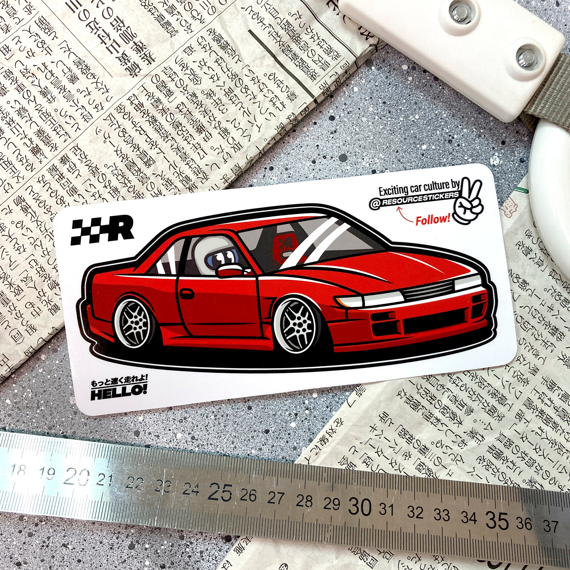 Виниловая наклейка машинка Nissan Silvia S13, JDM, красный 14.6х5.7 см