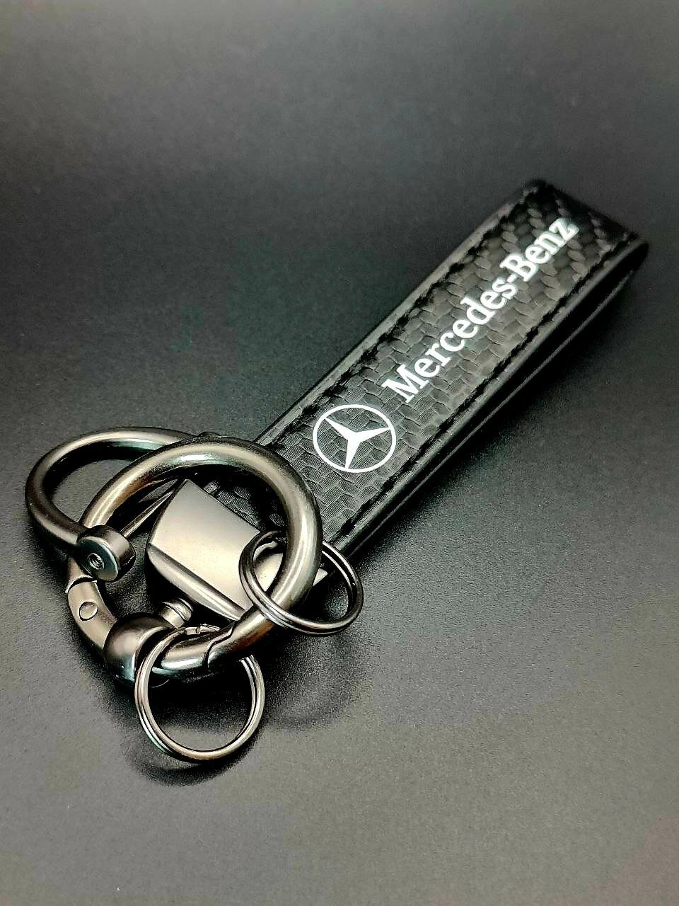 Брелок для ключей автомобиля Mercedes Benz с кольцами и карабином кожа мужской женский унисекс