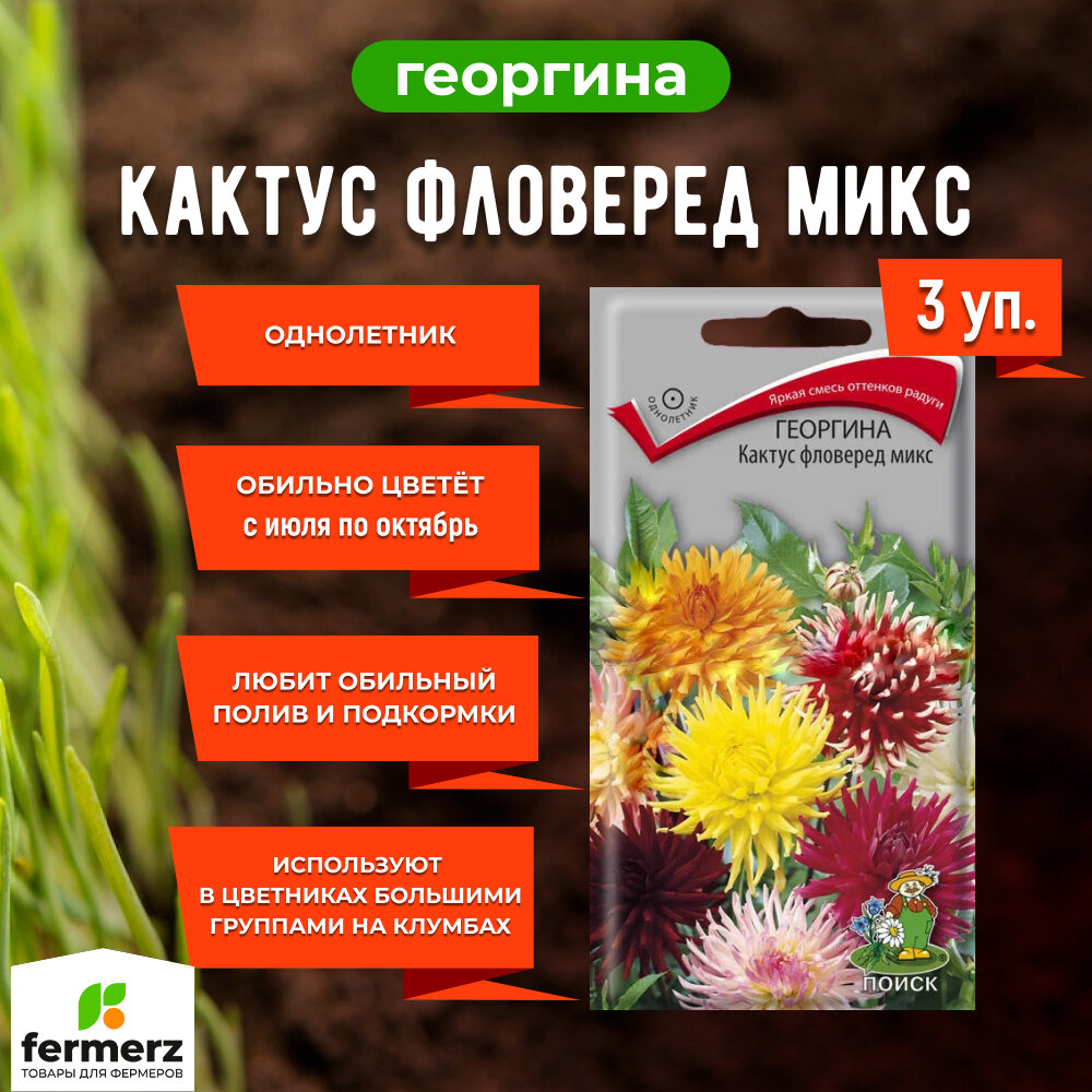 Семена Георгина Кактус фловеред микс 02гр. Комплект из 3 пакетиков