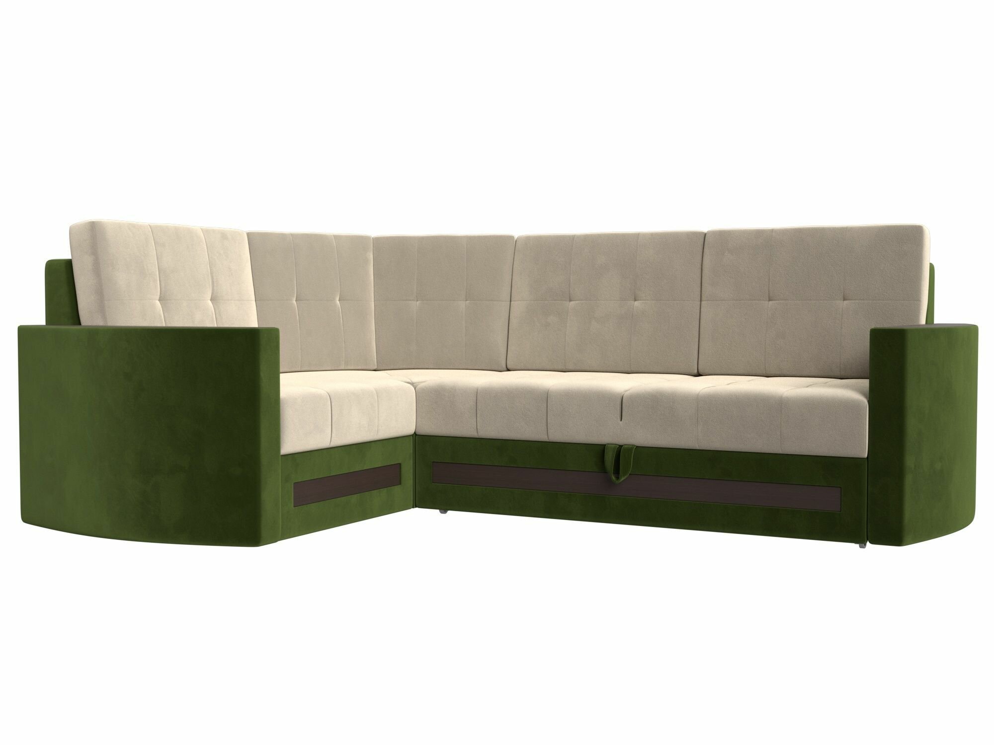 Угловой диван Белла левый угол, Микровельвет бежевый и зеленый