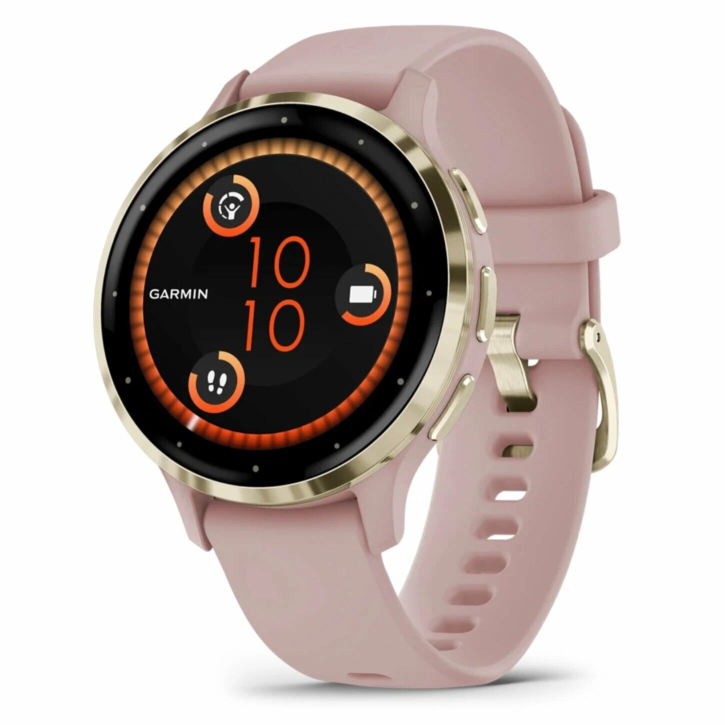 Garmin Venu 3S Soft gold stainless steel bezel with dust rose case and silicone band 010-02785-03