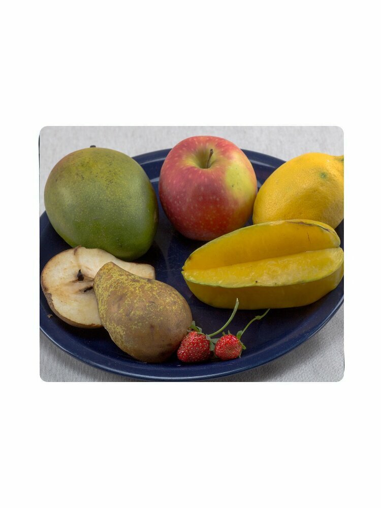 Коврик для мыши с принтом "Фрукты, тарелка с фруктами, лимон" 25x20см.