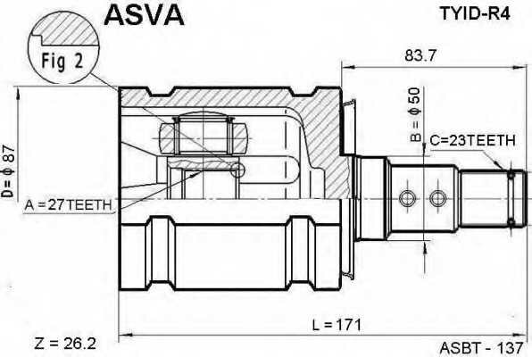 ШРУС внутренний левый 27x50x23 (OEM-исполнение) для TOYOTA HIGHLANDER (_U3_) 3.0 4WD (MCU25_) ASVA TYIDR4