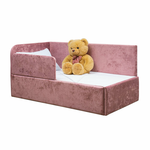 Кровать-диван Непоседа 160*80 розовая с защитным бортиком, без ящика, универсальный угол сборки