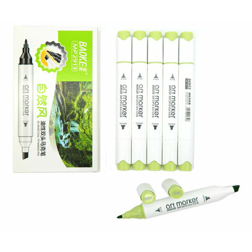 Скетч-маркер CC-22/GG006 BAOKE зеленый светлый Овальный 2х ст (острый+ скош) (6/6/6)