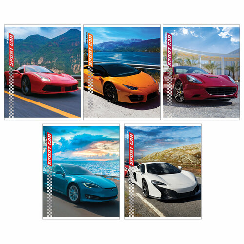 Тетрадь 96л, А5, в клетку, на скрепке, обложка картон, Авто,13848/5, Green Island,5 шт