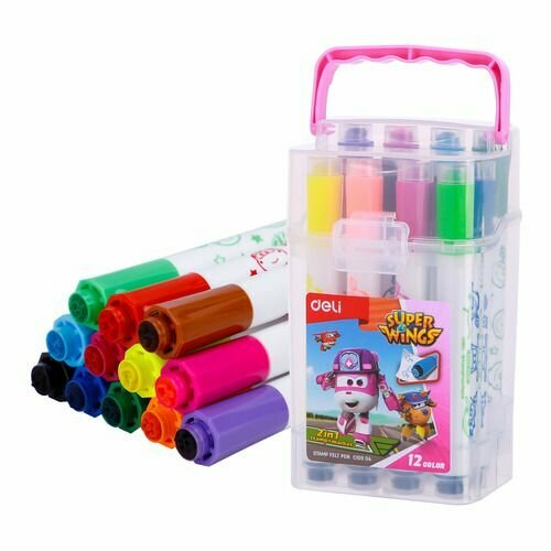 Фломастеры Deli Super Wings EC10904, 12 цв, пластиковая коробка