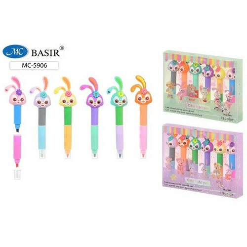 Basir МС-5906 Набор мини-текстмаркеров, детский, 6 шт, 12 цветов, длина маркера 10 см , в блистере с европодвесом