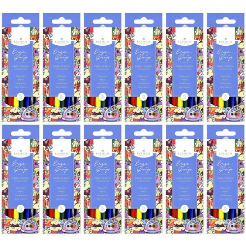 Lorex Фломастеры Ergo-grip Cocktail kittens классические, 6 цветов, 12 шт