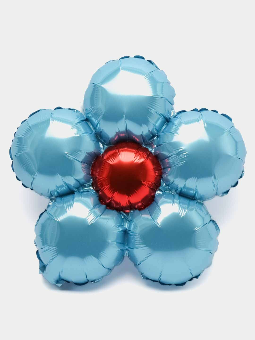Воздушный фольгированный шар в форме цветка Ромашка, Цвет Голубой