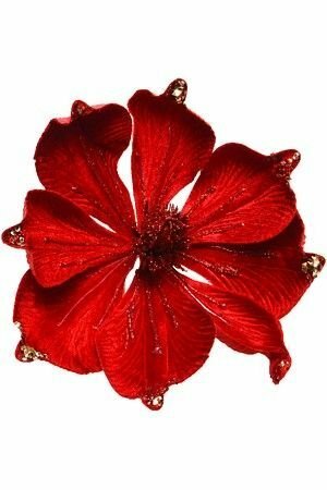 фото Пуансеттия антуанетта на клипсе, вельветовая, красная, 25 см, Kaemingk (Decoris) 687147-красная