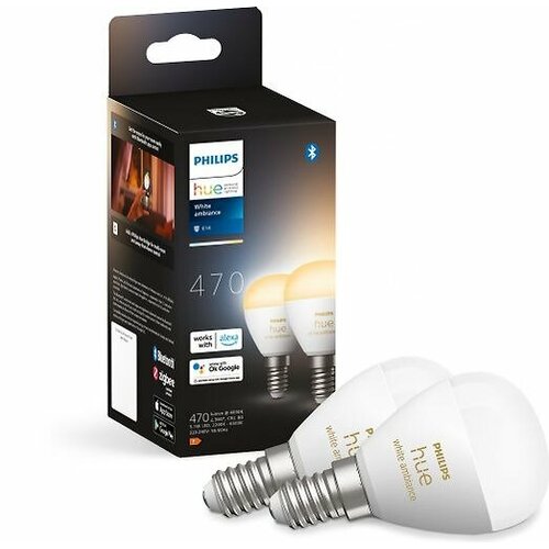 Умная лампа Philips Hue White Ambiance E14 P45 51Вт 470Лм 2шт OEM 929003573702 15640₽