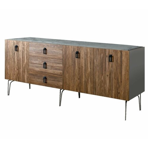 Комод для гостиной 2.1 (3 двери wood) Ярцево Bogemia Wood Fa (Grey) (Novabuk/Черный) БМКМ-5(Wo)