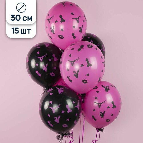 Воздушные шары с приколами 18+, черно-розовые, 30 см, 15 шт.