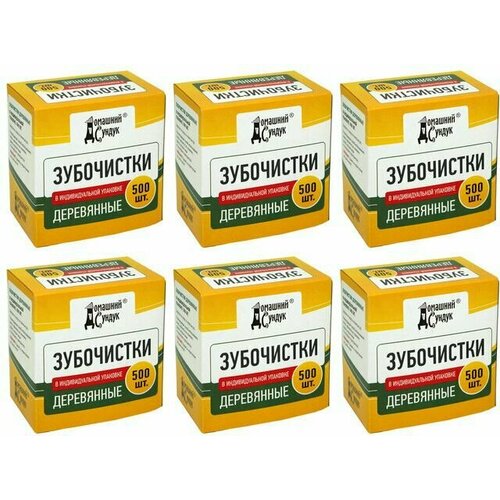 Домашний Сундук Зубочистки деревянные, в коробочке, 500 шт, 6 уп