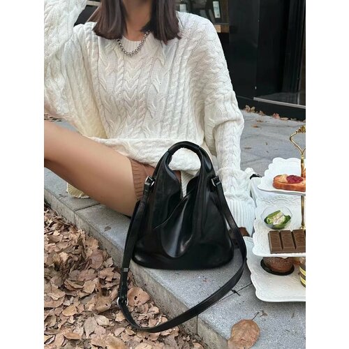 фото Сумка шоппер , фактура гладкая, черный без бренда