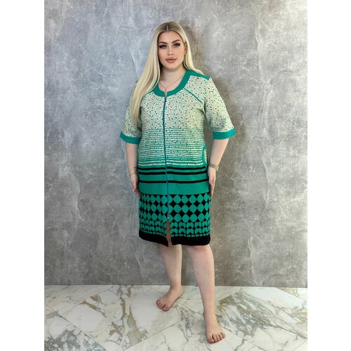 фото Халат , размер 5xl, бежевый, зеленый luno